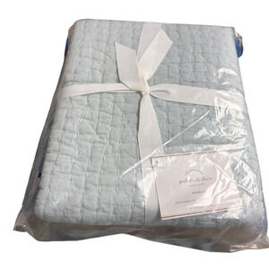 Pottery Barn NEW Pick Stitch Standard Pillow Sham Pebble Blue Green Cotton Linen
